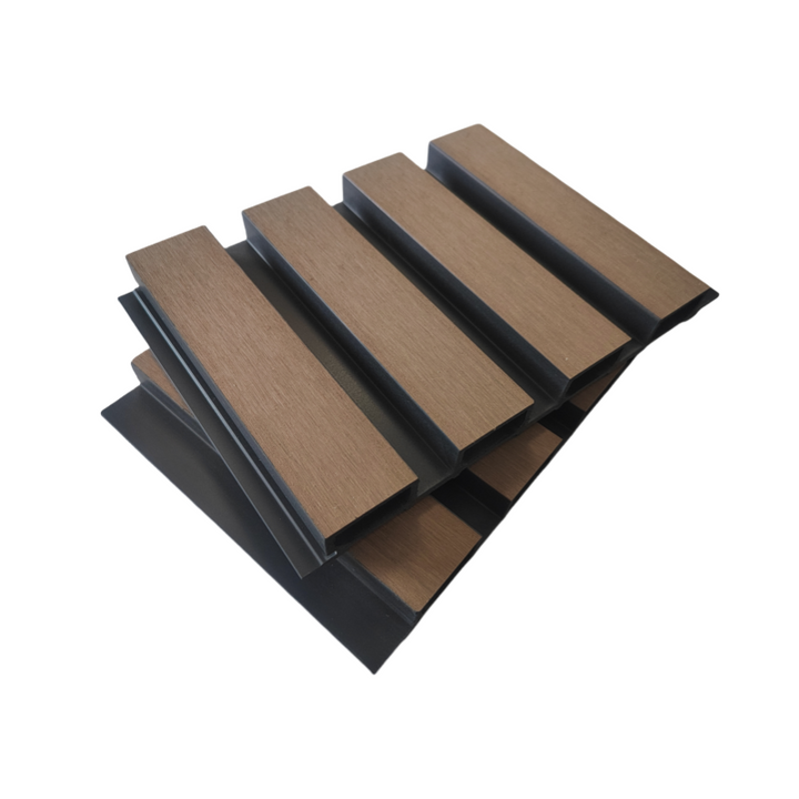 Indoor Castellated PVC Composite Wall and Ceiling Lining Board - 220mm x 21mm x 2.7m - Brown Oak